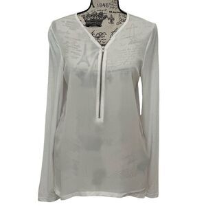 The Kooples Sport Mixed Woven Jersey White Long Sleeve Small